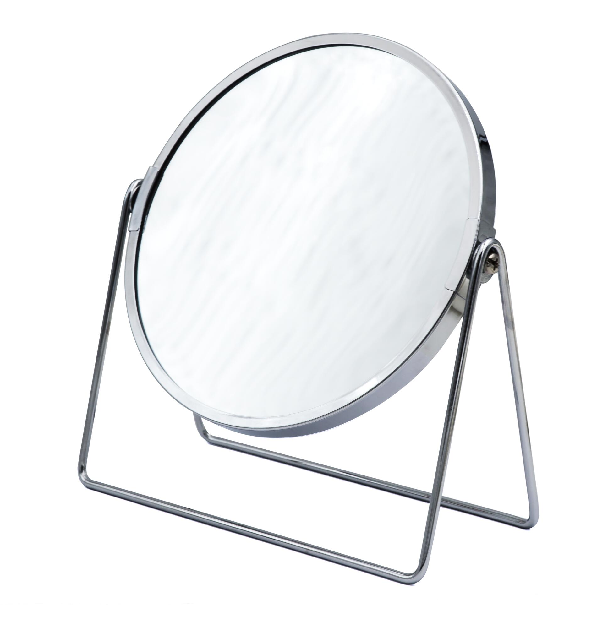 Oglinda machiaj pentru baie din otel inoxidabil, stativa, crom, 1:1 sau marire 5X, diametru 16cm, Summer S