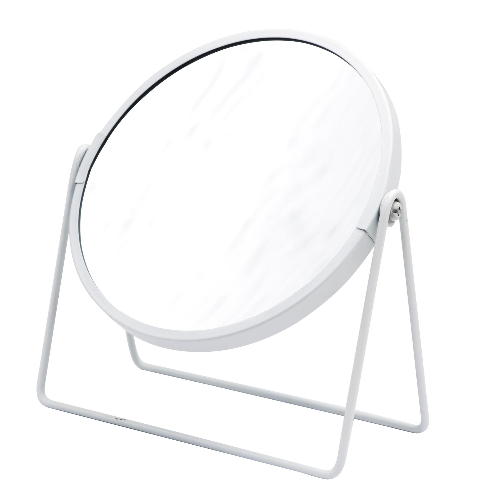 Oglinda machiaj pentru baie din otel inoxidabil, stativa, alb, 1:1 sau marire 5X, diametru 16cm, Summer S