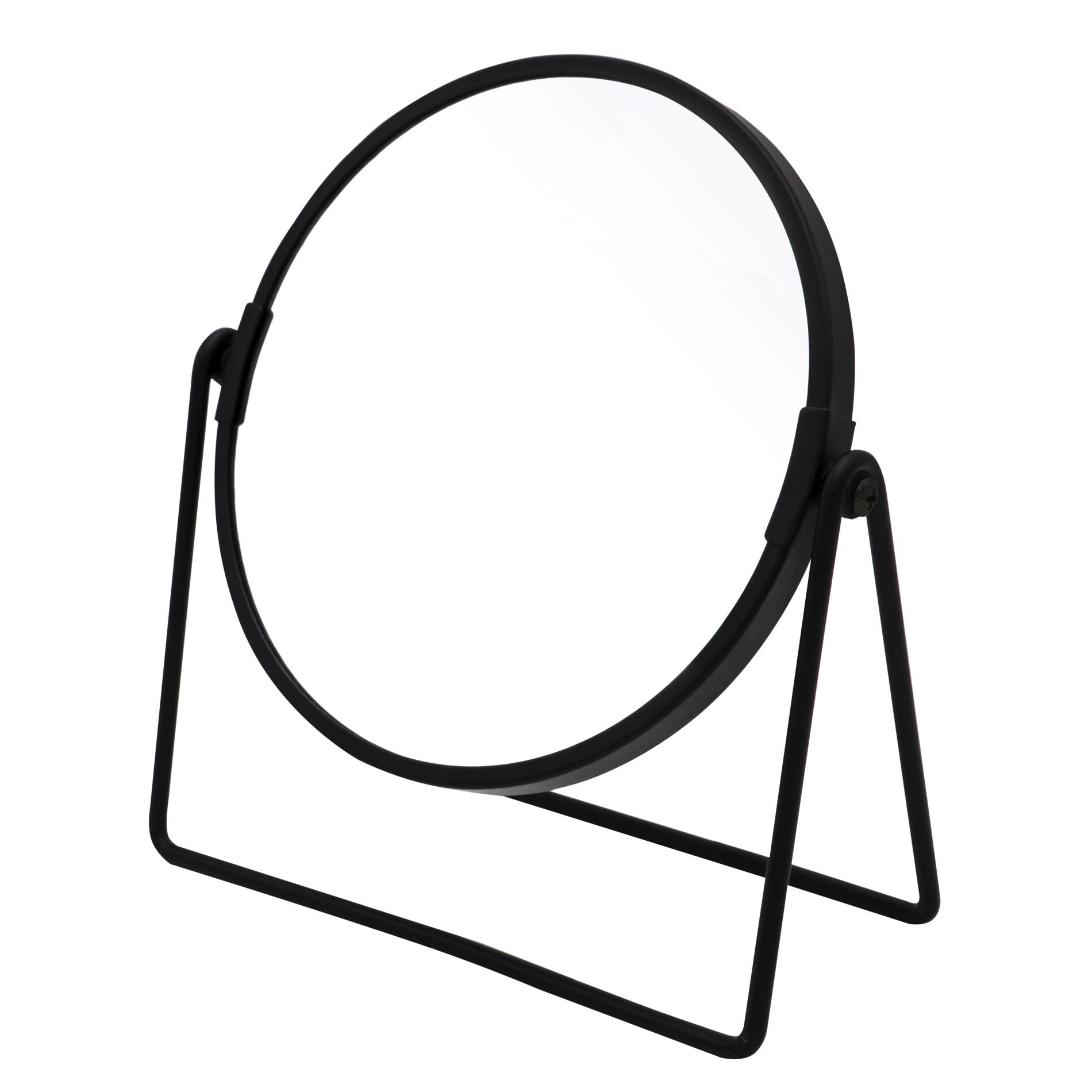 Oglinda machiaj pentru baie din otel inoxidabil, stativa, negru, 1:1 sau marire 5X, diametru 16cm, Summer S