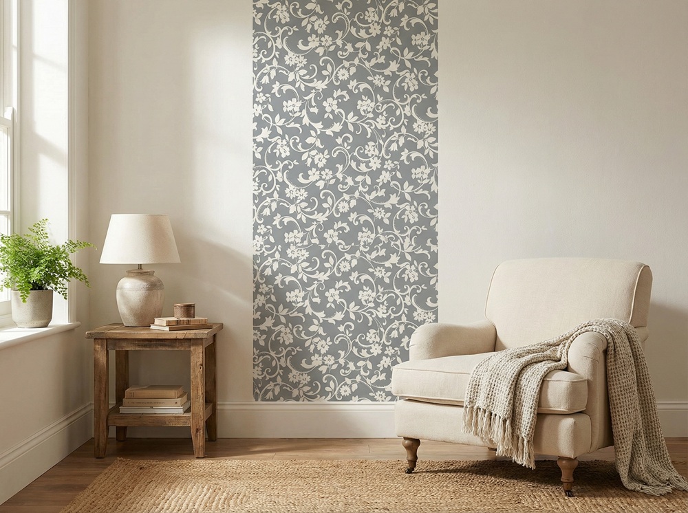 Autocolant perete, tapet floral, gri, 45cmx15m, Vénilia