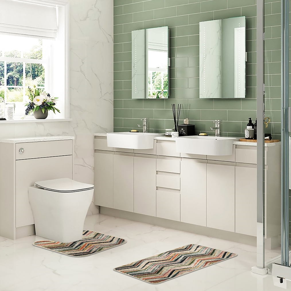 Set 2 covorase baie model linii, Davo Pro, multicolor, poliamida, 50×80 cm + 50×50 cm