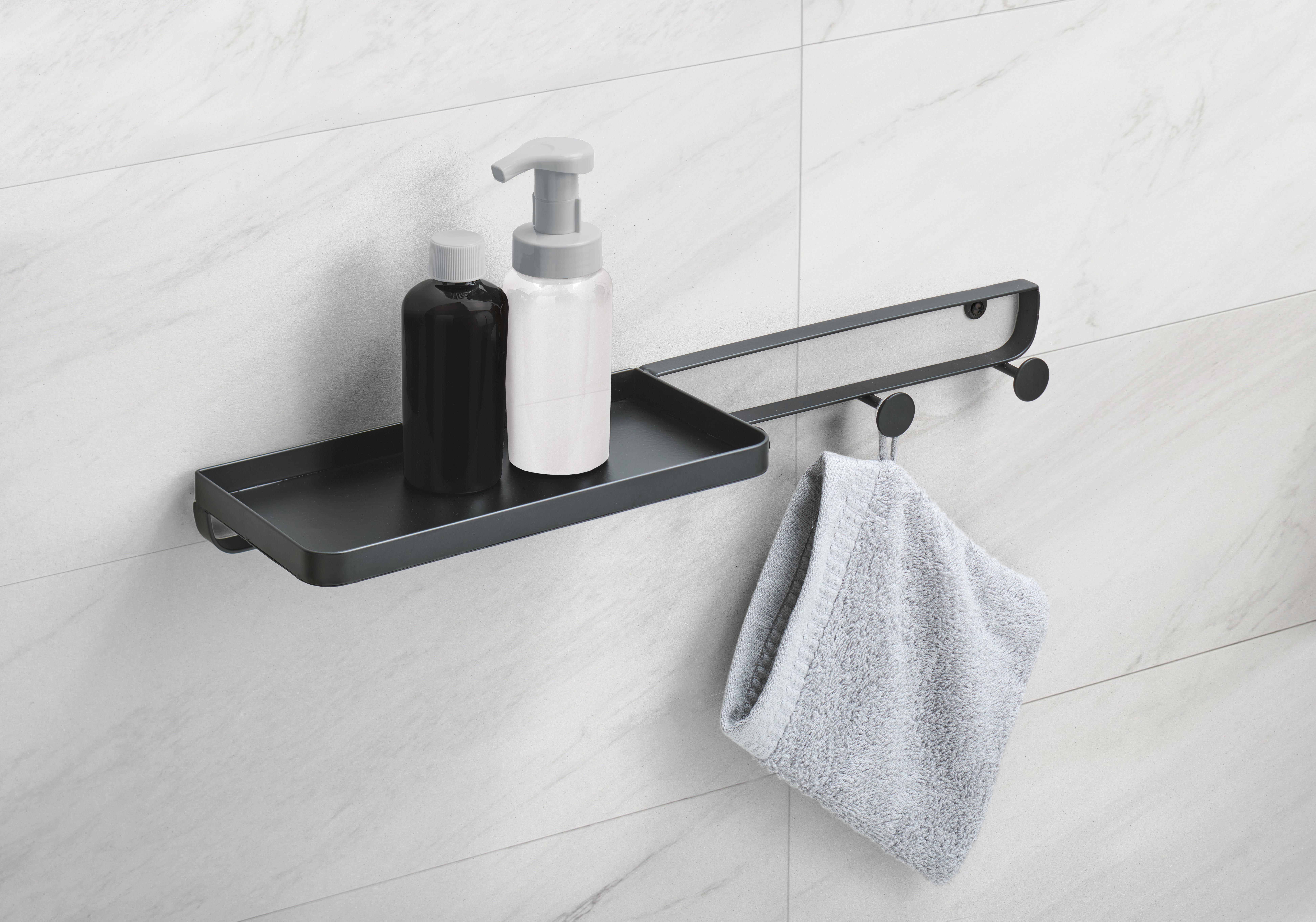 Etajera cu carlige metal, negru, dimensiune 12x50,4x5,2cm
